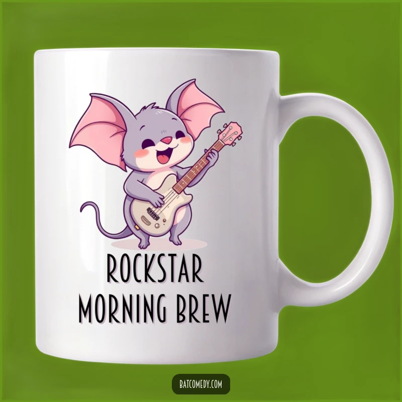 Funny Kawaii Bat Guitar Mug: Rock Star Vibes for Coffee, Perfect Funny Gift