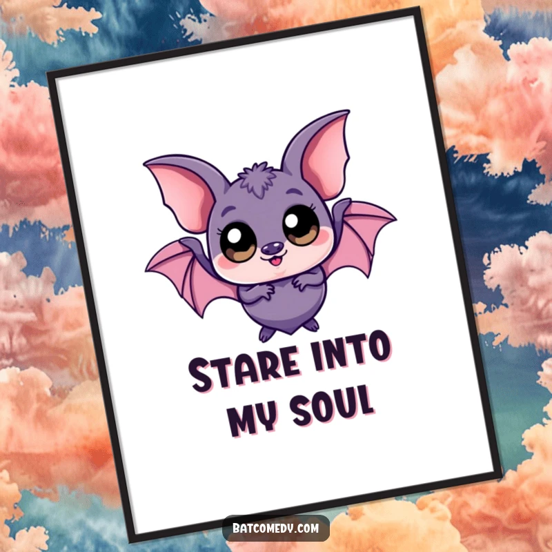 Funny kawaii bat digital art print of a bat with huge, playful eyes, perfect for adding a touch of whimsy to decor.