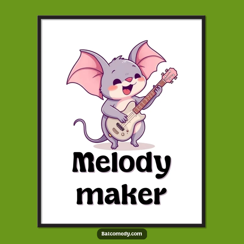 Funny Kawaii Bat Guitar Digital Art: Instant Rock Star Download, Perfect Funny Gift