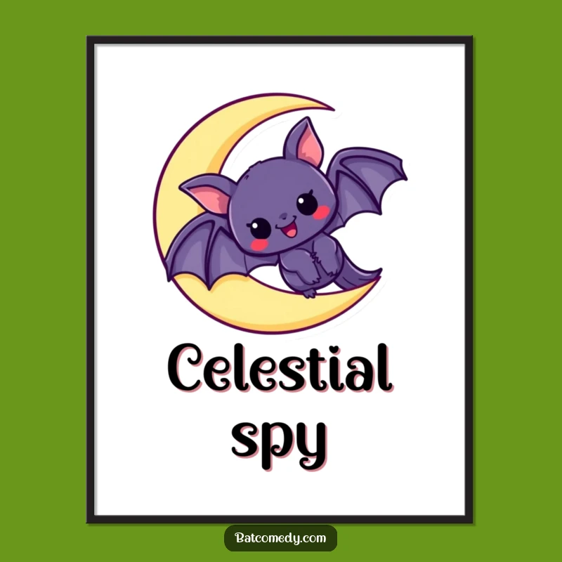 Funny Kawaii Bat Moon Digital Art: Instant Excitement Download, Perfect Funny Gift