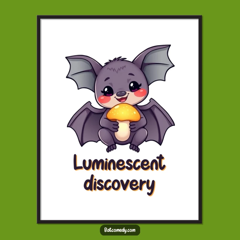 Funny Wonder Bat Digital Art, Glowing Mushroom Magic Decor