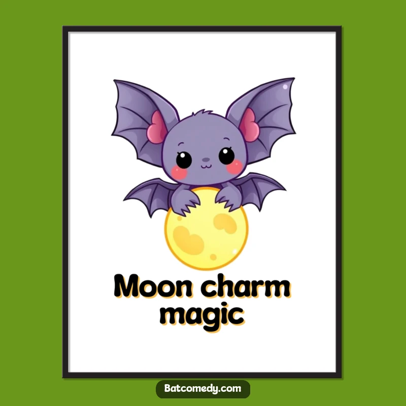 Funny Kawaii Bat Digital Art: Instant Lunar Charm for Your Walls