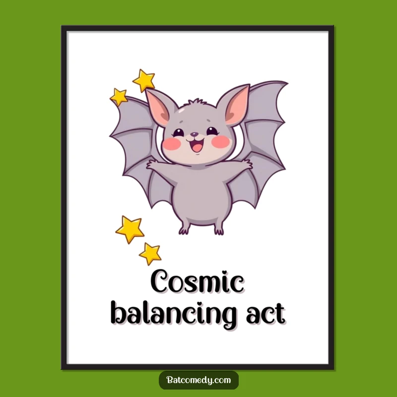 Funny Juggling Bat Poster, Star Twirler Celestial Art