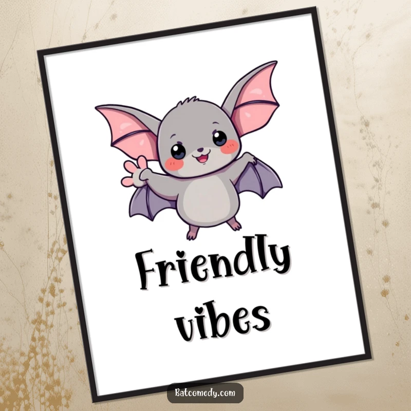 Funny poster art of a black bat with its wing extended in a warm, friendly wave.