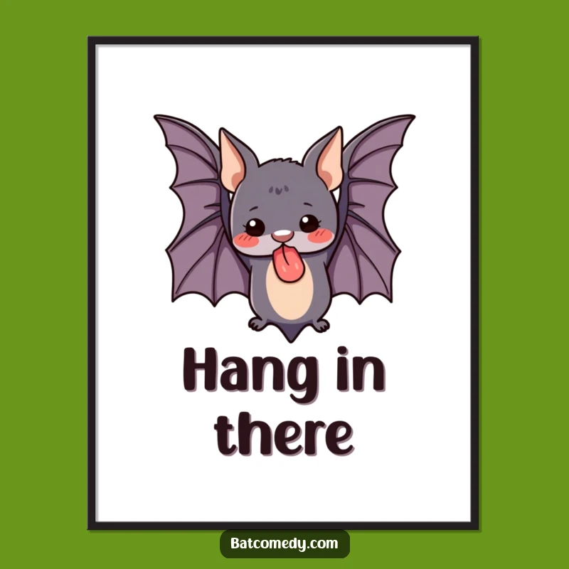 Funny Cute Bat Poster, Adorable Upside Down Tongue Out Wall Art