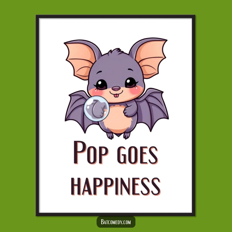 Funny Kawaii Bat Bubble Poster - Joyful Art for Your Walls