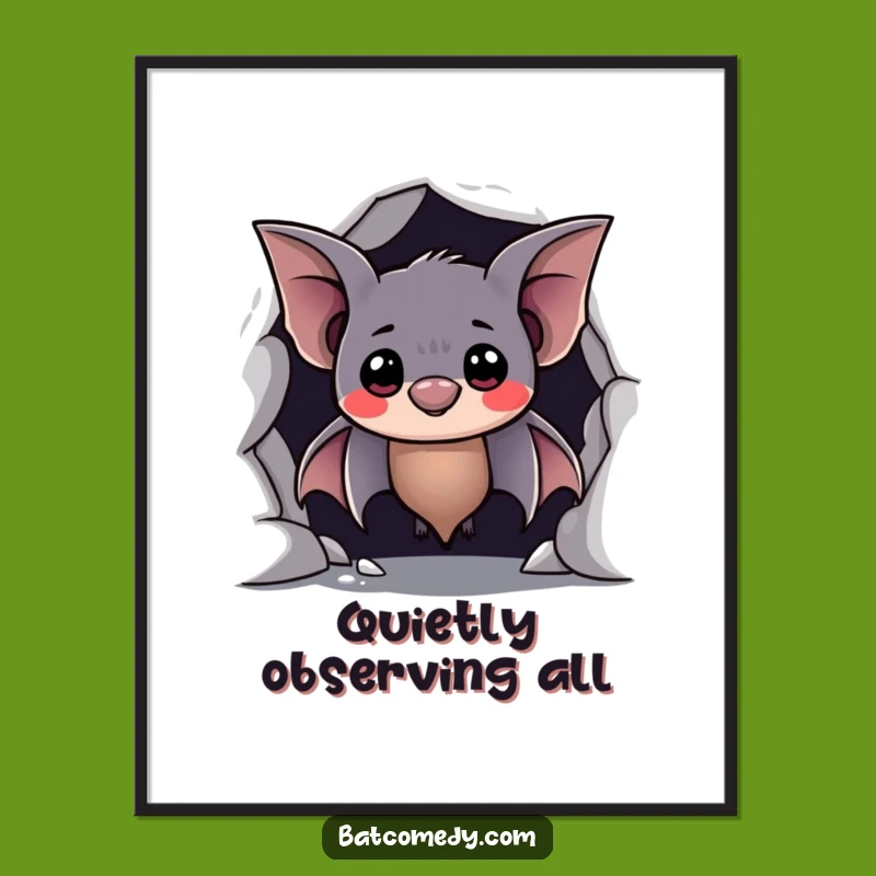 Funny Shy Bat Poster - Whimsical Wall Art for a Gentle Atmosphere