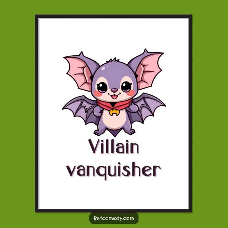 Funny Kawaii Bat Adventure Poster: Heroic Wall Art, Perfect Funny Gift