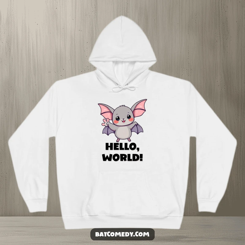 Funny hoodie depicting a black bat with its wing raised in a friendly, welcoming wave.