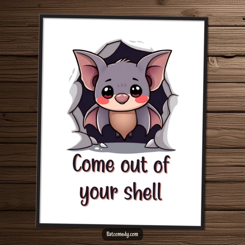 Funny Free Printable Wall Art: A shy bat peeking from its cave with a sweet smile, gentle downloadable art.
