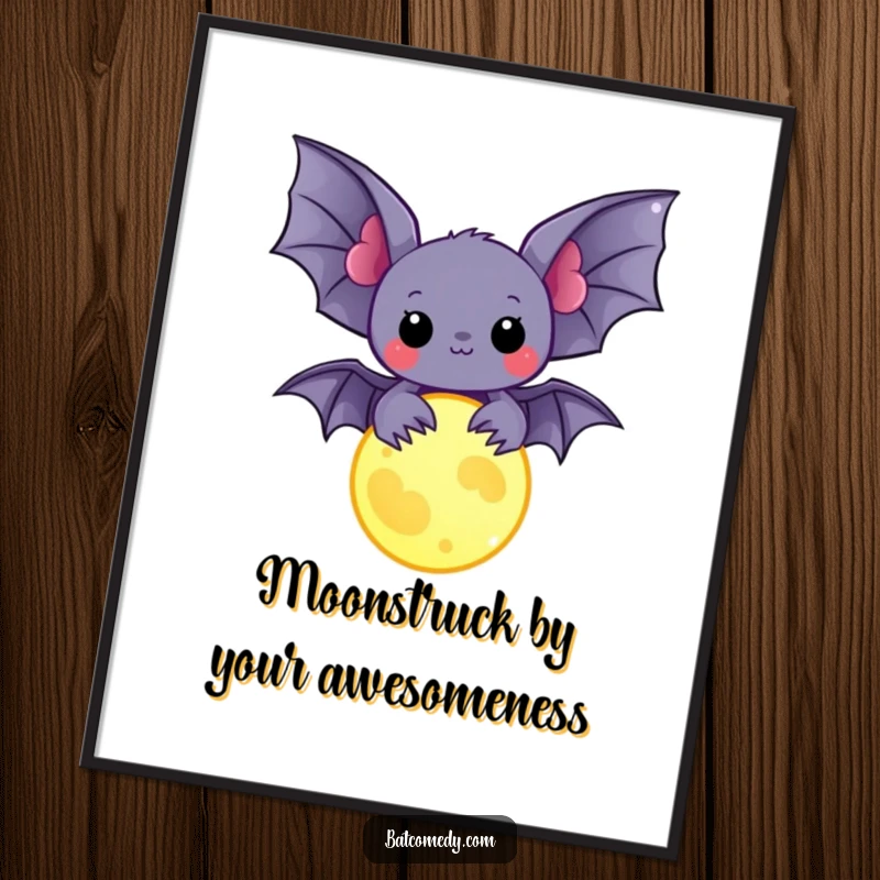 Free Printable Wall Art: A kawaii bat cradles a radiant moon charm, casting a gentle glow, perfect for adding mystical charm to any room.