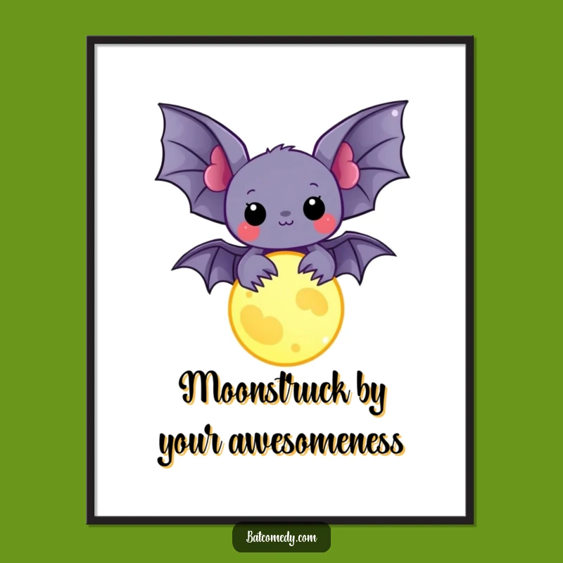 Free Printable Wall Art: Kawaii Bat with Enchanting Moon Charm