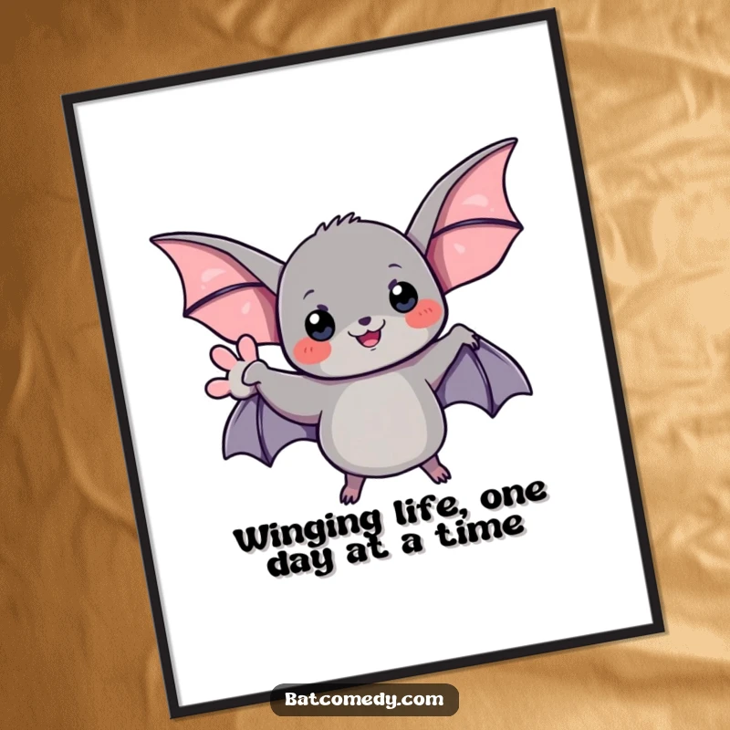 Funny Free Printable Wall Art: A cute bat waves its wing warmly, greeting all who enter.