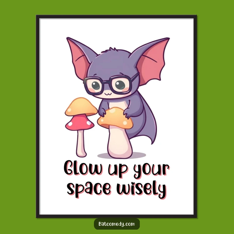 Funny Free Printable Wall Art: Spectacled Bat & Mushroom, Whimsical Downloadable Decor