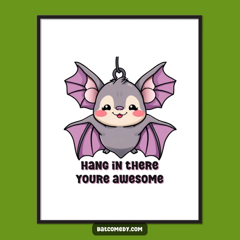 Funny Free Printable Wall Art: Upside Down Grinning Kawaii Bat