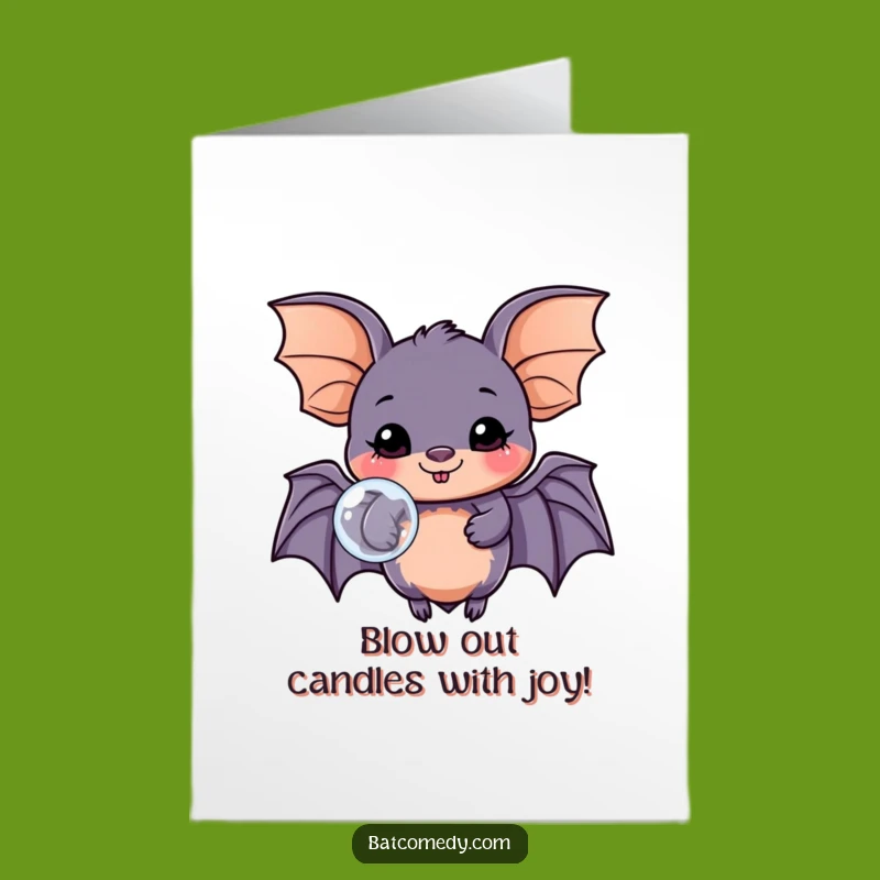 Free Printable Birthday Card: Kawaii Bat Bubble Fun - Cheerful Downloadable Gift