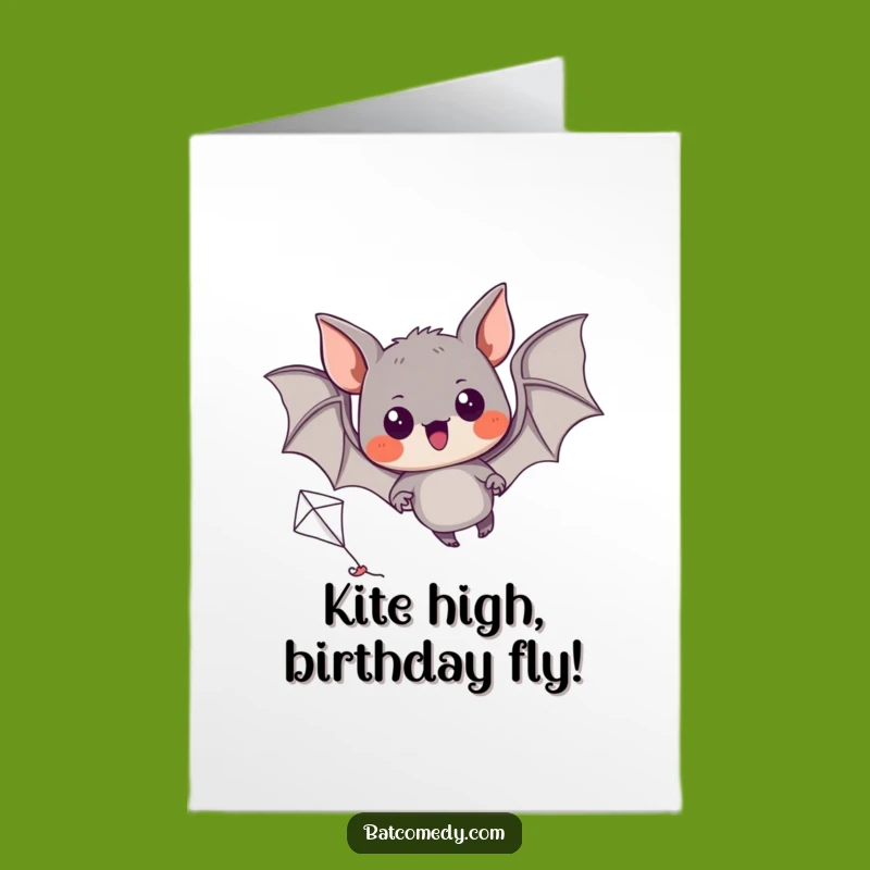 Free Printable Birthday Card: Flying Kite Bat - Excited & Funny Downloadable Gift