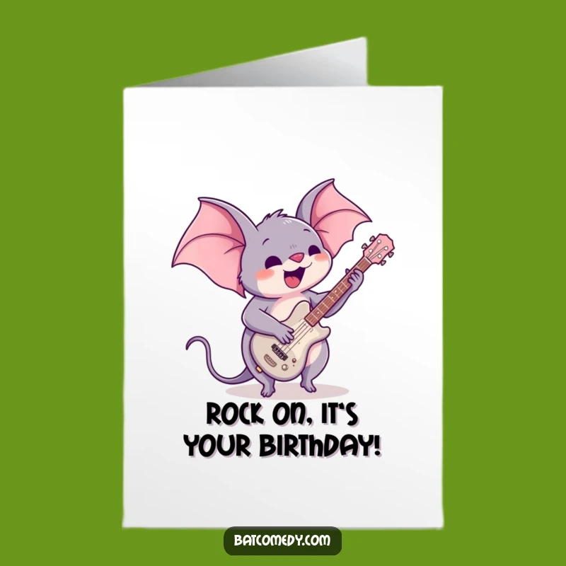 Free Printable Kawaii Bat Guitar Birthday Card - Funny Downloadable Rocker Gift