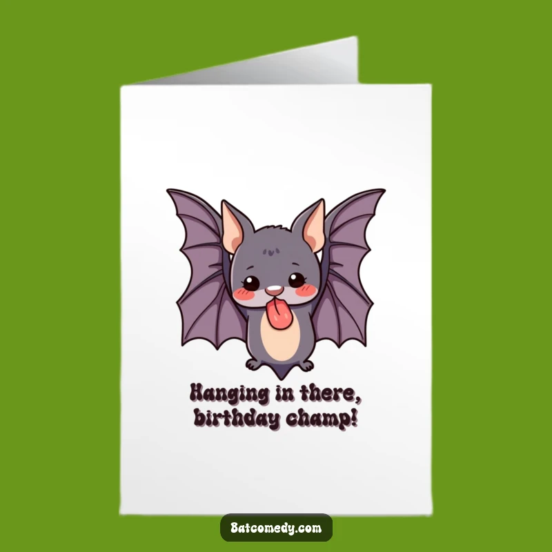 Free Printable Birthday Card: Funny Upside Down Bat Tongue Out Design