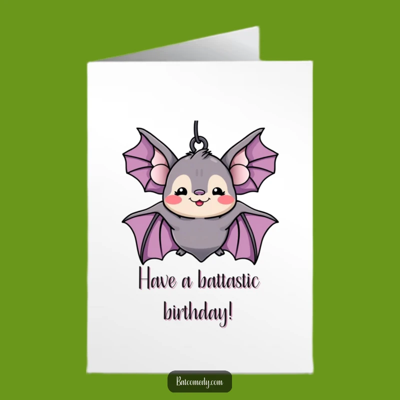 Free Printable Funny Birthday Card: Grinning Upside Down Kawaii Bat