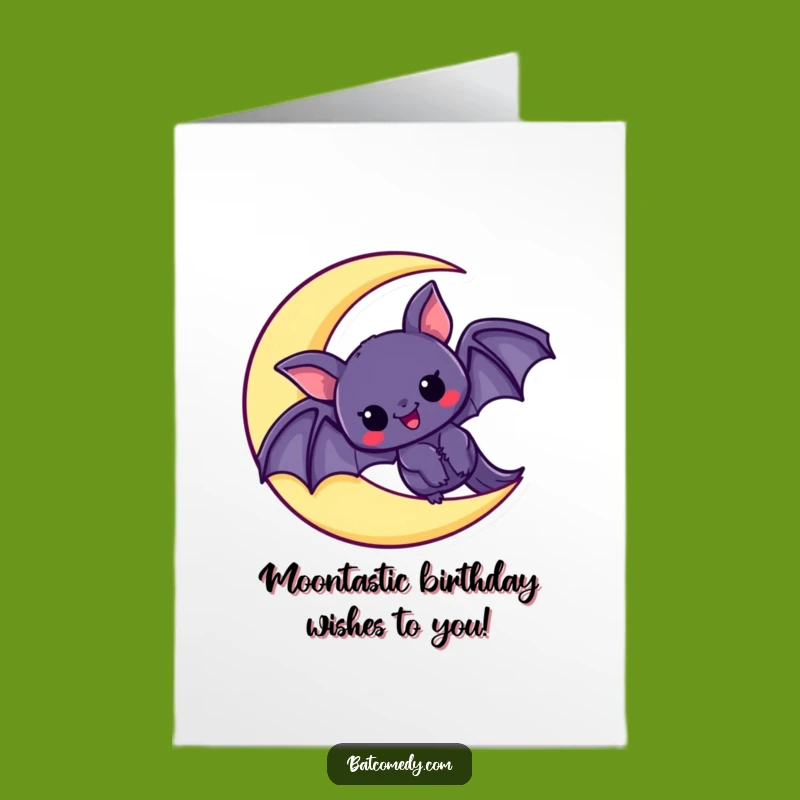 Free Printable Kawaii Bat Moon Birthday Card - Funny Downloadable Excitement Gift