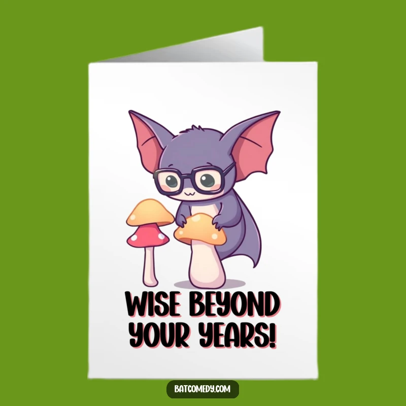 Funny Free Printable Birthday Card: Spectacled Bat & Mushroom Downloadable Gift