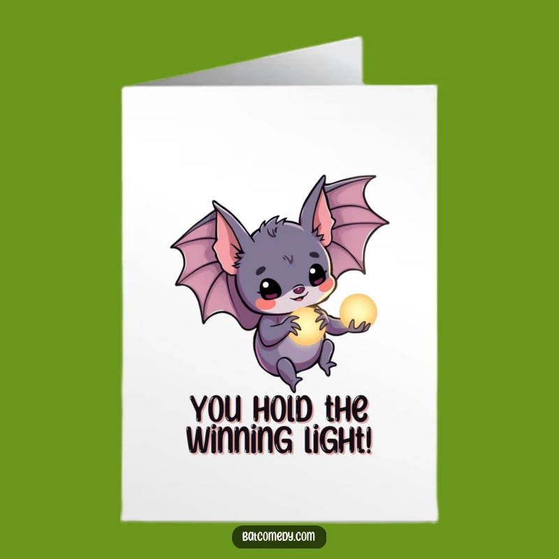 Free Printable Congrats Card: Bat with Glowing Orb Celebrates Your Success