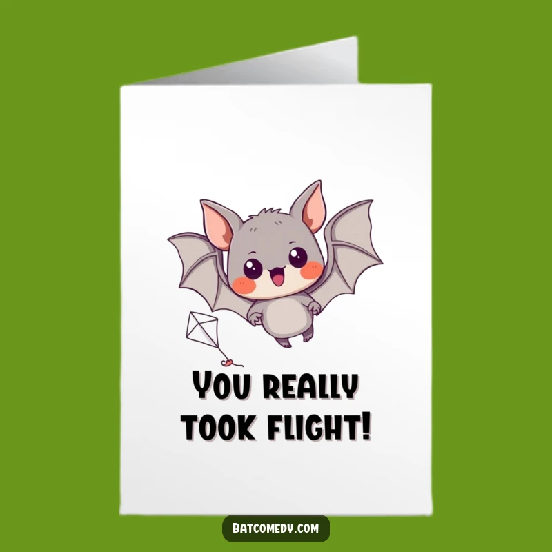 Free Printable Congrats Card: Kite-Flying Bat - Funny Downloadable Gift