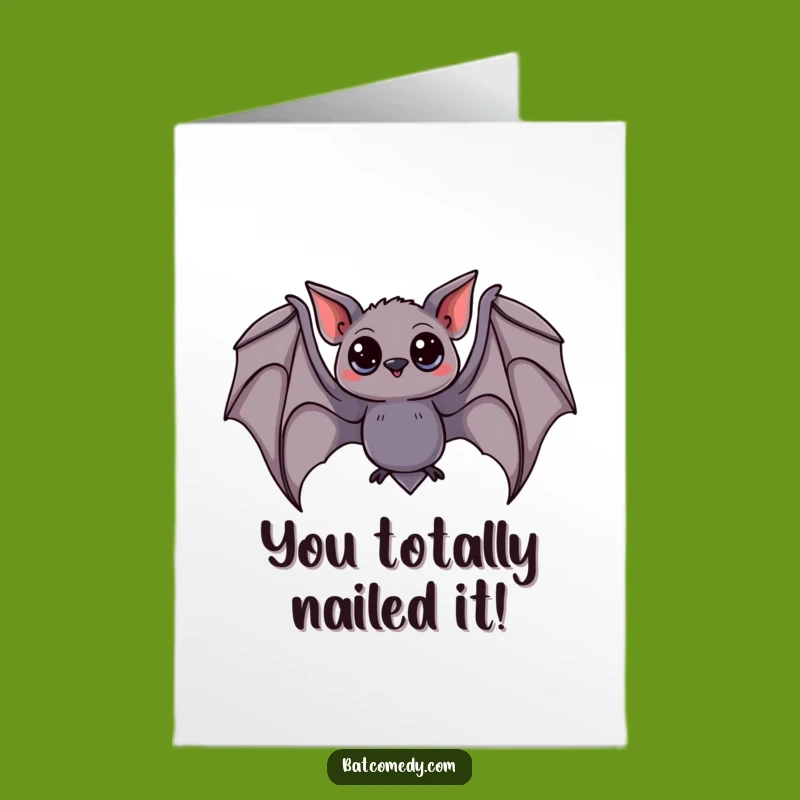 Free Printable Congrats Card: Curious Bat Swooping to Celebrate Your Success