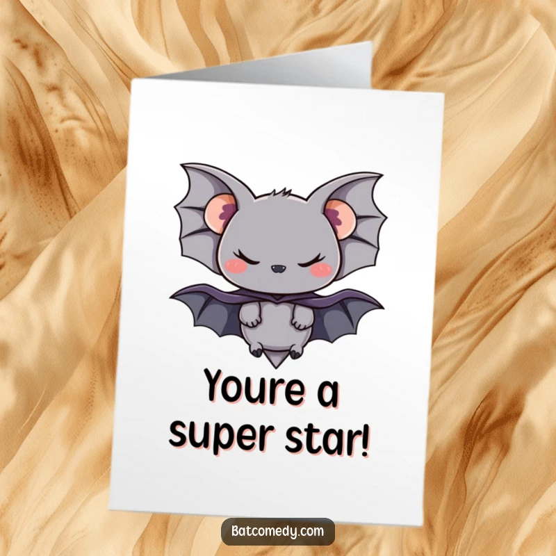 Funny Free Printable Congratulations Card: A bat with a mischievous smirk dons a tiny cape, ready to congratulate.