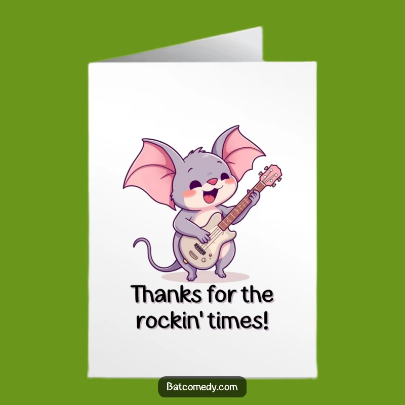 Free Printable Kawaii Bat Guitar Thank You Card - Funny Downloadable Music Gift
