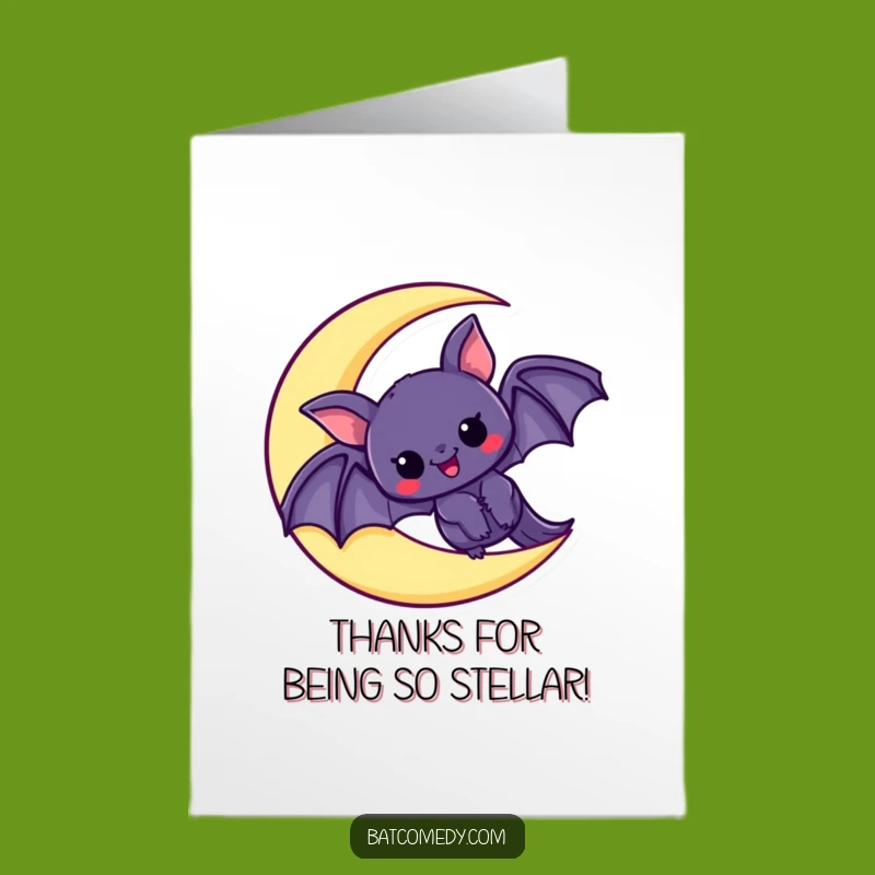Free Printable Kawaii Bat Moon Thank You Card - Funny Downloadable Appreciation Gift