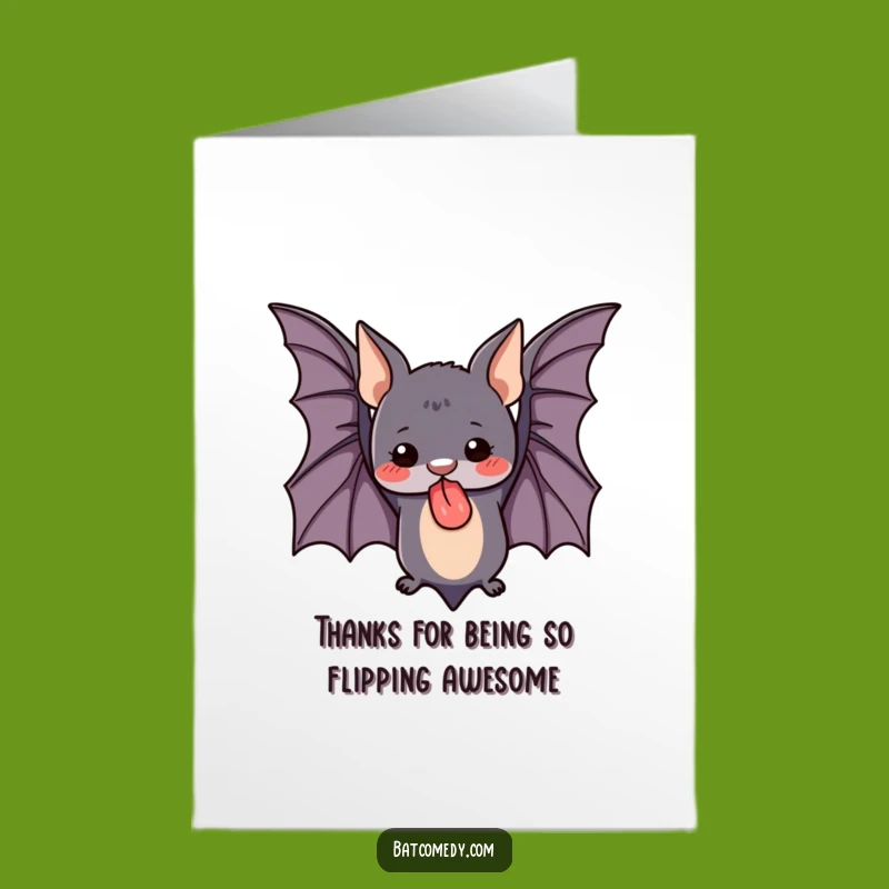 Free Printable Thank You Card: Cute Bat Tongue Out Gratitude
