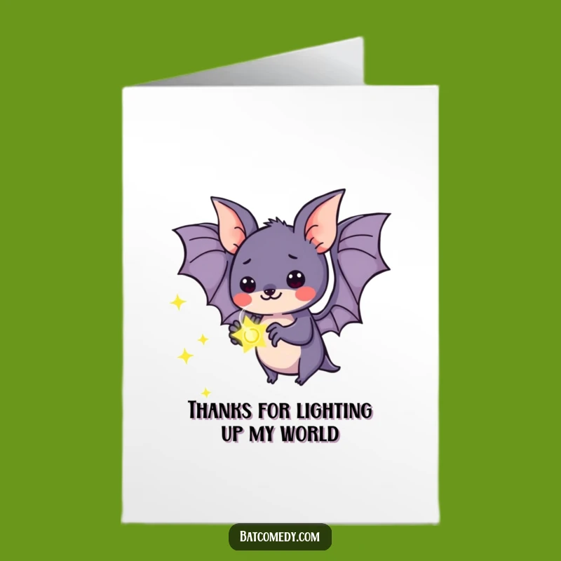 Free Printable Thank You Card: Kawaii Bat & Firefly Light - Grateful Downloadable Gift