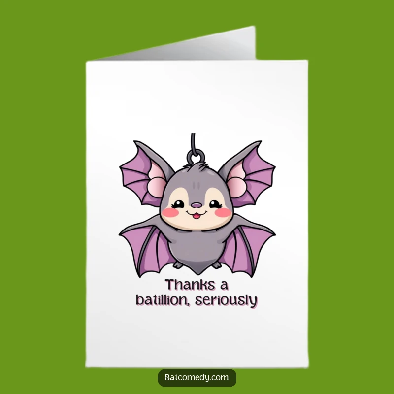 Free Printable Thank You Card: Upside Down Bat's Grateful Grin