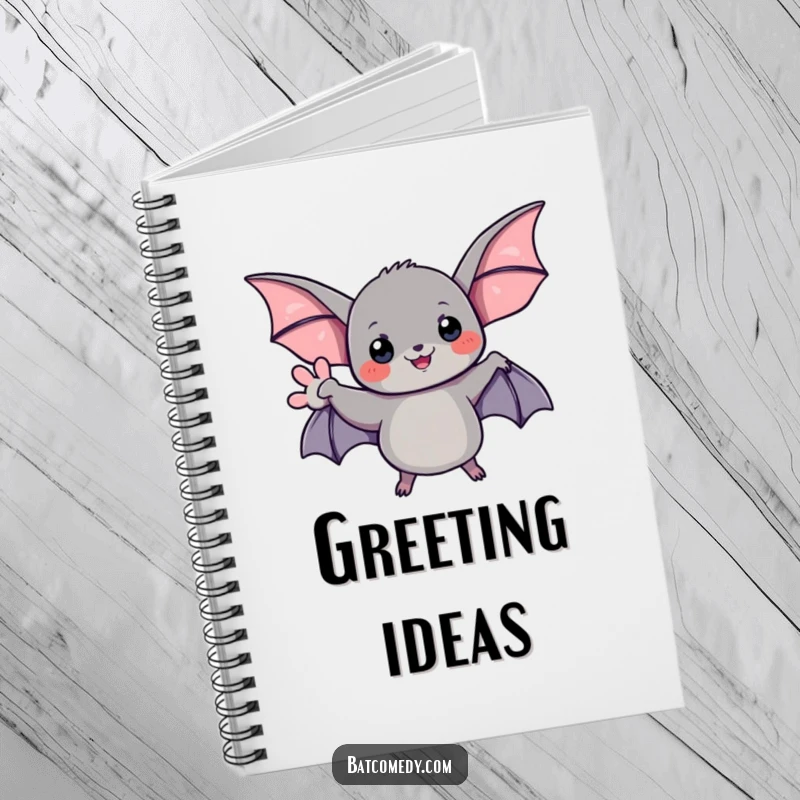 Funny notebook cover featuring a black bat with its wing in a friendly, welcoming wave.